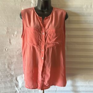 Silence + Noise 100% Silk Sleeveless Pink Button Down Blouse Women’s Size M